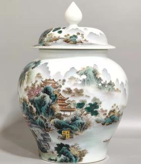 清代雍正款山水阁楼茶叶罐