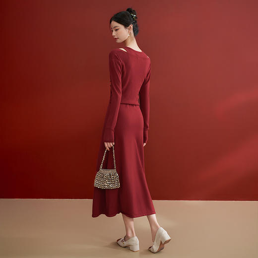 西遇法式无袖针织连衣裙两件套女新款扭结长袖外套修身裙D0140003 商品图4