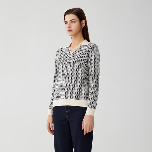 【V领撞色高织羊绒衫】羊绒时间秋冬新品女士100%山羊绒黑白撞色针织保暖毛衣 商品图1