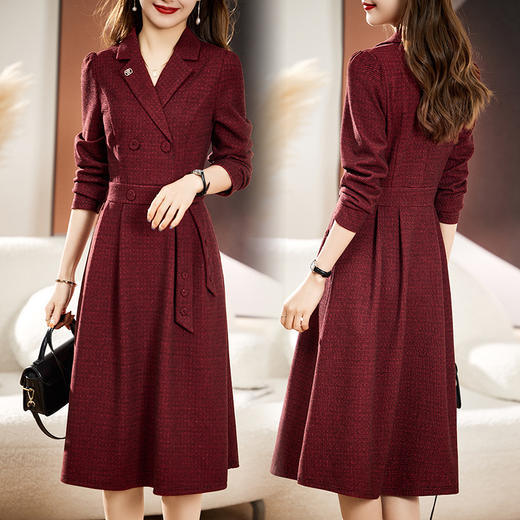 单件修身通勤简约西装领长袖中长款西装裙HR-WA23029 商品图3
