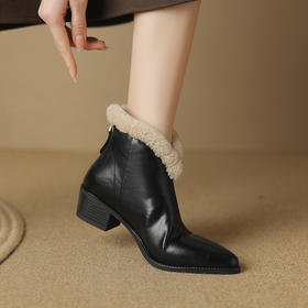 冬季新款，粗跟全真毛羊羔毛短靴LD-6640