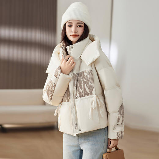 新款冬装，拼接休闲连帽小个子面包服90白鸭绒羽绒服HR-CPYYD068 商品图6