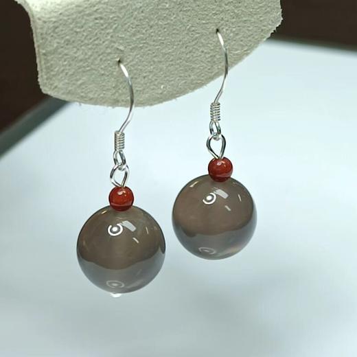 灰玛瑙耳坠=圆珠耳钩 商品图0