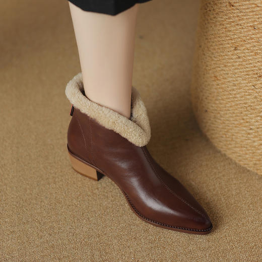 冬季新款，粗跟全真毛羊羔毛短靴LD-6640 商品图10