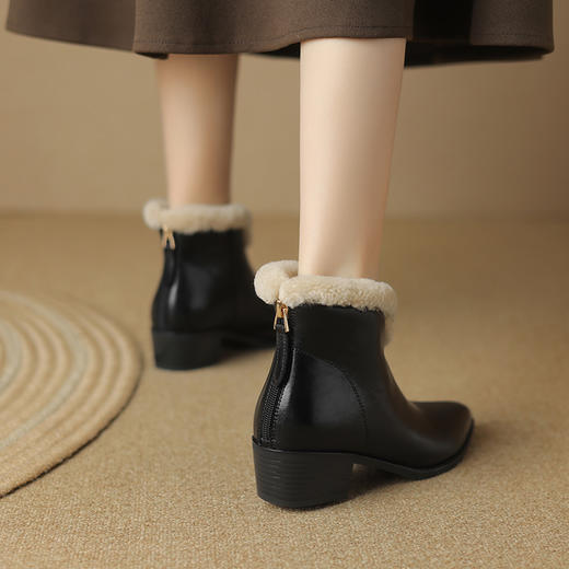 冬季新款，粗跟全真毛羊羔毛短靴LD-6640 商品图6