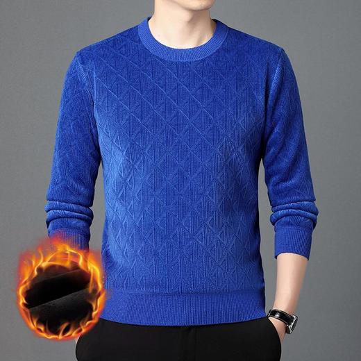 雪尼尔格子提花毛衣冬季加绒加厚休闲百搭圆领针织打底衫 商品图1