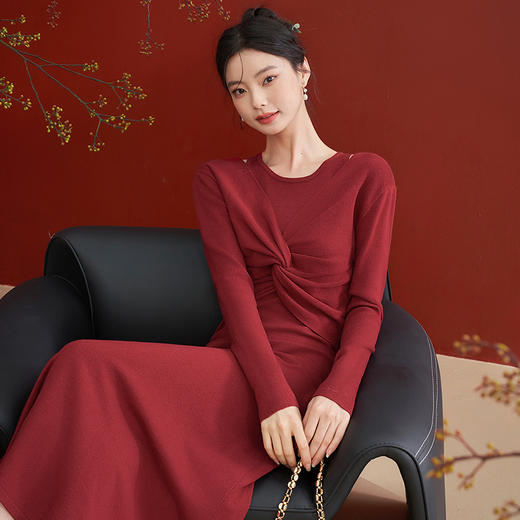 西遇法式无袖针织连衣裙两件套女新款扭结长袖外套修身裙D0140003 商品图2