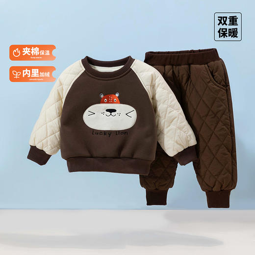 贝贝怡童装男童加绒套装冬新保暖卫衣时尚裤子中大童两件套ZB4CT003 商品图2
