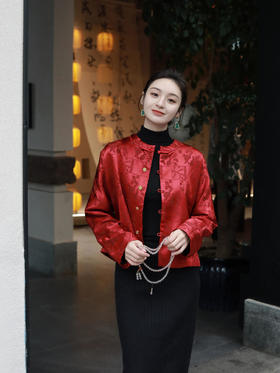 盛唐牡丹|冠乐绉圆领夹棉女外套