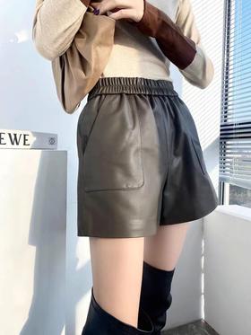 丁摩 海宁真皮短裤绵羊皮高腰显瘦靴裤子2869