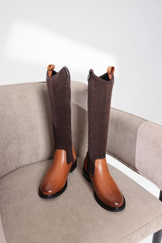 JEHURFIE复古拼接长筒靴头层牛皮法式优雅西部靴AB22971 商品图3