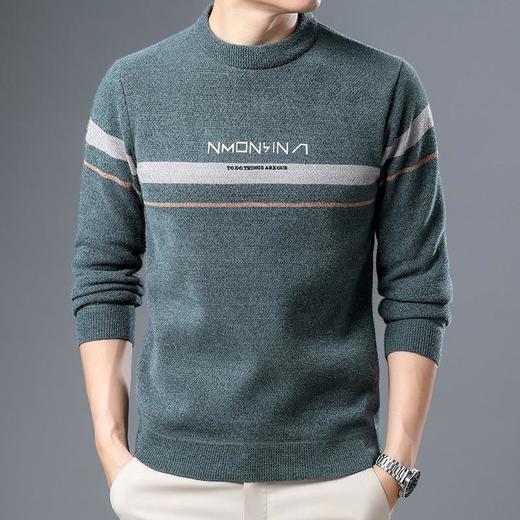 雪貂男士针织衫冬季新款加绒加厚条纹印花雪尼尔保暖休闲毛衣 商品图2