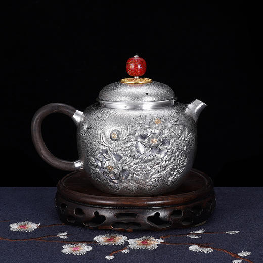 子佩集S990银【国色天香】牡丹提梁壶小茶壶公道杯摆件茶具套装【MH003】【MH005】【MH006】2311 商品图7