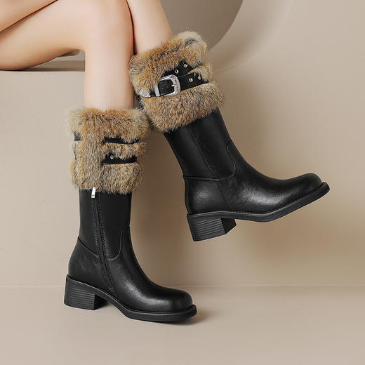 加厚保暖款，毛毛中筒女靴时装靴AMN-T10-157 商品图5