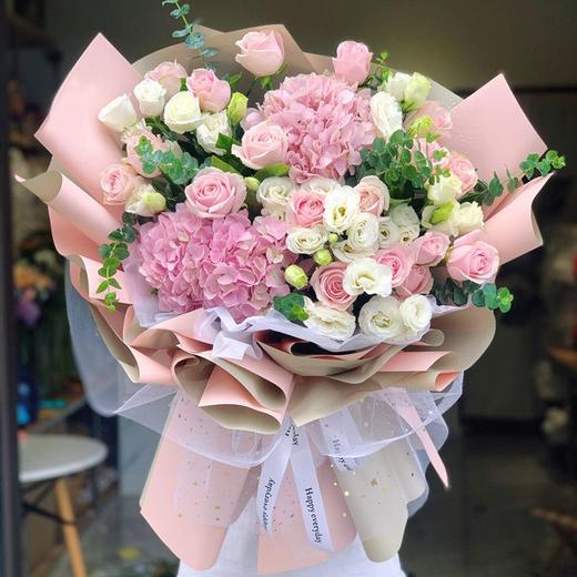 生日鲜花绣球花束【与你相拥】粉色绣球玫瑰花束礼花送女生朋友闺蜜毕业花店鲜花送货上门 商品图0