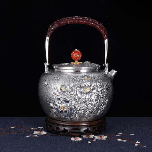 子佩集S990银【国色天香】牡丹提梁壶小茶壶公道杯摆件茶具套装【MH003】【MH005】【MH006】2311 商品图3