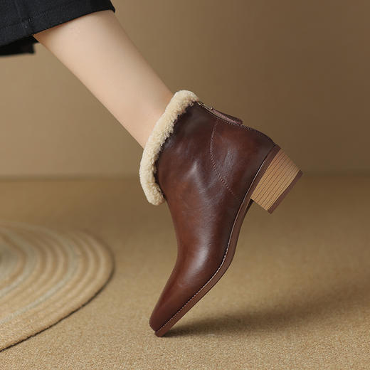 冬季新款，粗跟全真毛羊羔毛短靴LD-6640 商品图7