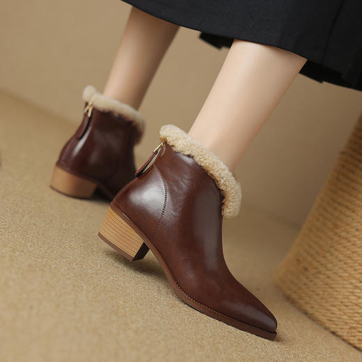 冬季新款，粗跟全真毛羊羔毛短靴LD-6640 商品图9