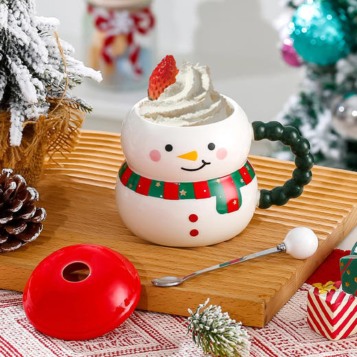 【圣诞礼物】圣诞老人陶瓷杯卡通圣诞节 创意马克杯带盖勺套装家用水杯节日礼物 商品图3