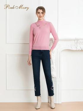 粉红玛琍长袖半高领套衫