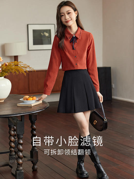 【年终特卖】熙世界通勤气质衬衫女2025年秋季新款优雅长袖翻领上衣设计感小众 商品图2