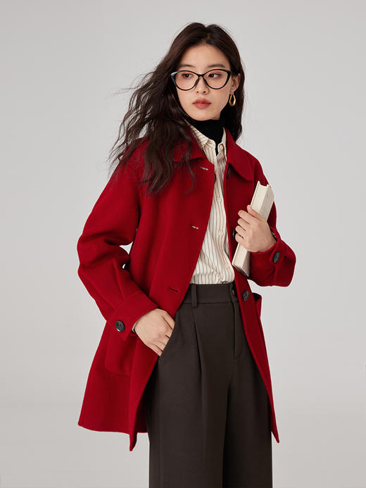 【1件72折】熙世界70支100高端绵羊毛双面呢大衣2025秋冬款小个子毛呢外套 商品图6