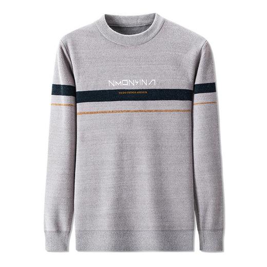 雪貂男士针织衫冬季新款加绒加厚条纹印花雪尼尔保暖休闲毛衣 商品图4