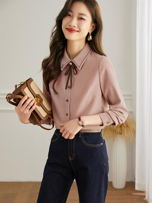 【年终特卖】熙世界通勤气质衬衫女2025年秋季新款优雅长袖翻领上衣设计感小众 商品图7