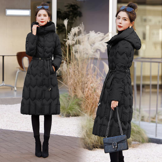 气质爆款，连帽保暖90白鸭绒新款冬装修身系带长款羽绒服（配腰带）HR-YJLY9018 商品图5