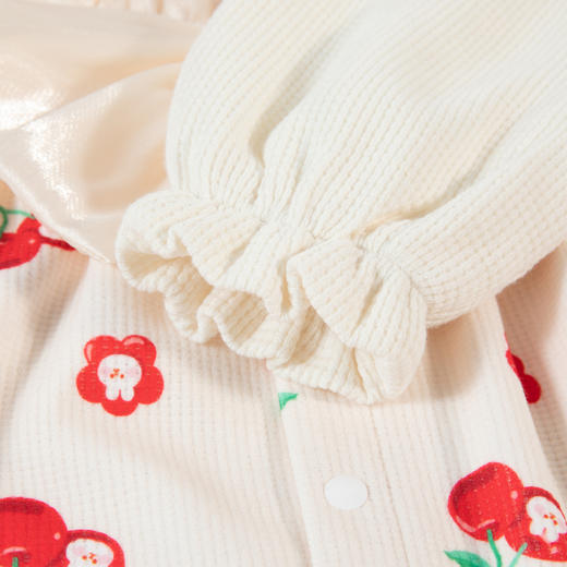 贝贝怡童装婴儿针织前开连体衣女宝宝樱桃印花哈衣春秋款宝宝上衣ZB3CL003 商品图5
