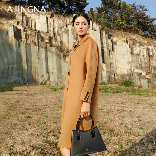 【积分兑换】阿菁娜手工裁剪微宽松简约H型经典双面呢大衣A28D211028 商品图3