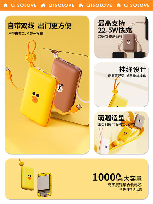 素乐 LINE W16 自带线快充充电宝 商品图3