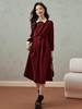 【年终特卖】熙世界马甲式假两件红色连衣裙女高级感秋冬磨绒法式赫本中长裙子 商品缩略图4