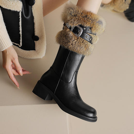 加厚保暖款，毛毛中筒女靴时装靴AMN-T10-157 商品图4