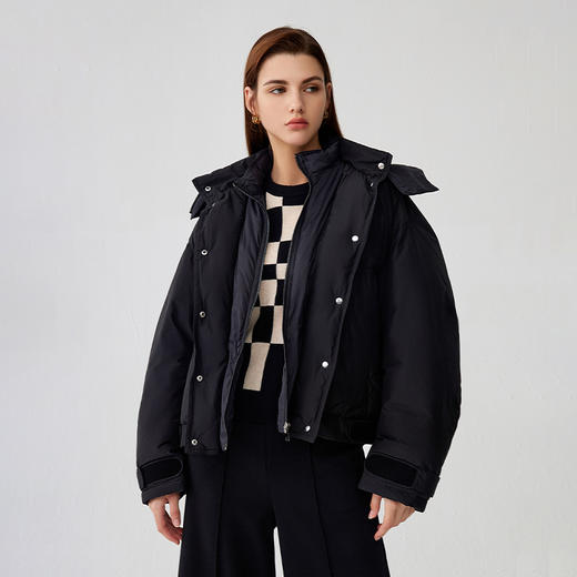 【假两件加厚鹅绒服】23年秋冬新品女士90白鹅绒加厚连帽保暖羽绒外套 商品图2