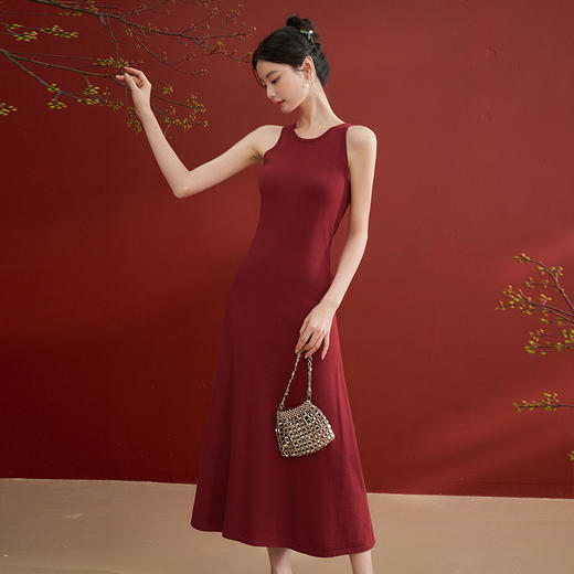 西遇法式无袖针织连衣裙两件套女新款扭结长袖外套修身裙D0140003 商品图3