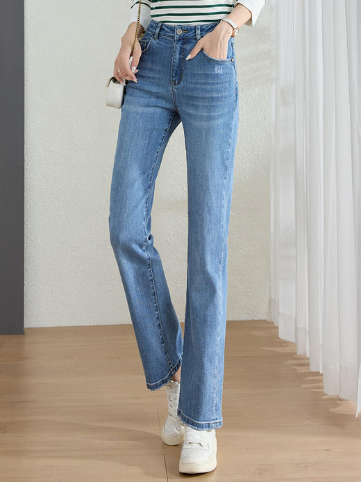 【五折购】熙世界牛仔裤女2025年秋秋新款高腰修身显瘦小个子烟管直筒裤 商品图5