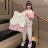 年终大促！ 【休闲趣味搭配！增添活力感和时尚度】秋冬款女童加绒加厚拼色字母连帽卫衣卫裤毛毛马甲休闲保暖三件套，字母图案展示个性，连帽设计温暖不失时尚。ry 商品缩略图2