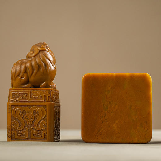 清 寿山石雕瑞兽钮鸳锦云章一组 商品图3