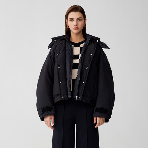 【假两件加厚鹅绒服】23年秋冬新品女士90白鹅绒加厚连帽保暖羽绒外套 商品图0