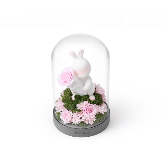 【水晶之恋】ROSEONLY诺誓 水晶之恋 永生玫瑰花 Baby宝贝系列 钟罩圆罩 白兔 白独角兽 白守爱狗 送朋友送家人 商品图7