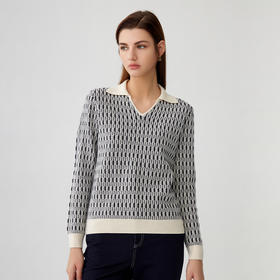 【V领撞色高织羊绒衫】羊绒时间秋冬新品女士100%山羊绒黑白撞色针织保暖毛衣