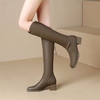 ZHR长筒靴V型简约风女靴2023新款后拉链长靴加绒骑士靴粗跟瘦瘦靴 商品缩略图7