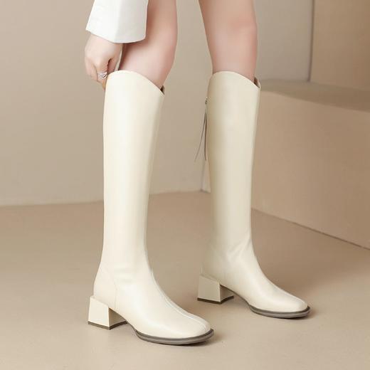 ZHR长筒靴V型简约风女靴2023新款后拉链长靴加绒骑士靴粗跟瘦瘦靴 商品图10