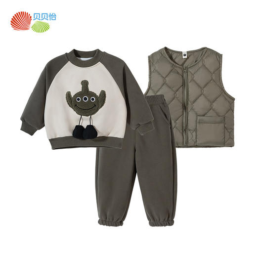贝贝怡童装男童套装秋冬款保暖时尚马甲三件套中大童裤子百搭卫衣ZB4CT006 商品图6