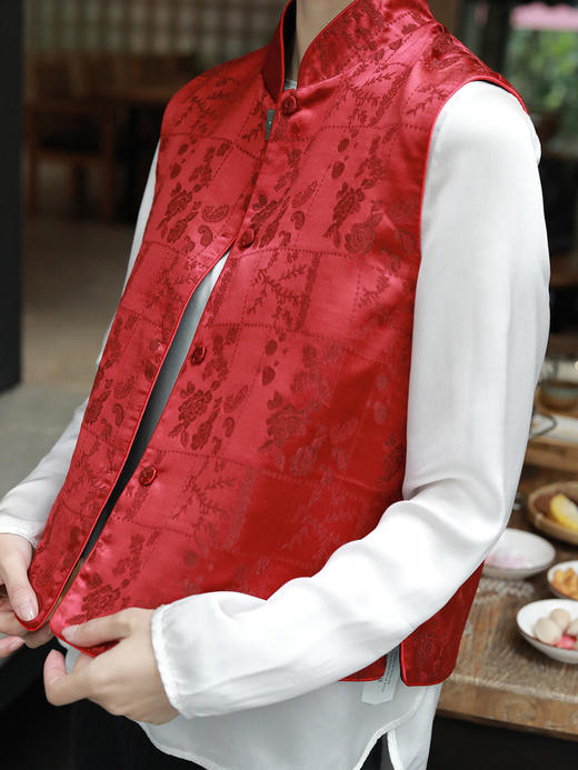 盛唐牡丹|真丝提花立领马甲 (夹棉) 商品图3