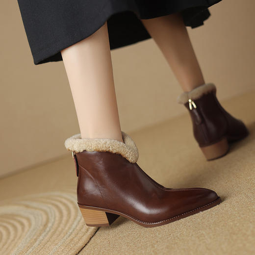 冬季新款，粗跟全真毛羊羔毛短靴LD-6640 商品图8