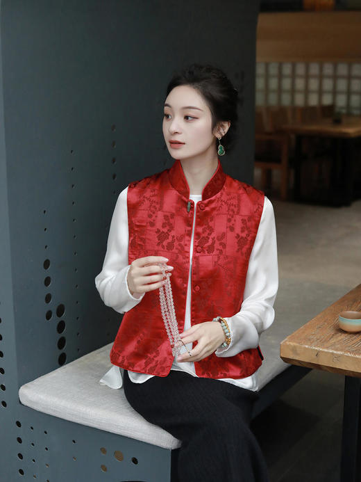 盛唐牡丹|真丝提花立领马甲 (夹棉) 商品图7