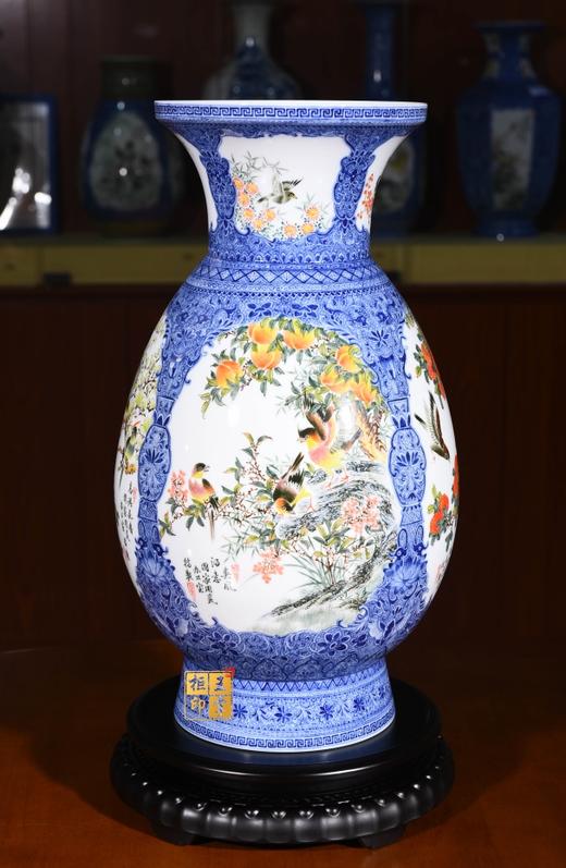 青花开光花鸟发口瓶 商品图0