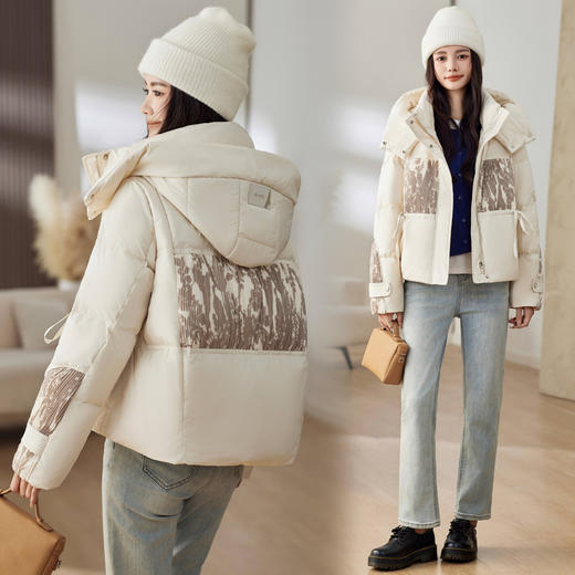 新款冬装，拼接休闲连帽小个子面包服90白鸭绒羽绒服HR-CPYYD068 商品图3